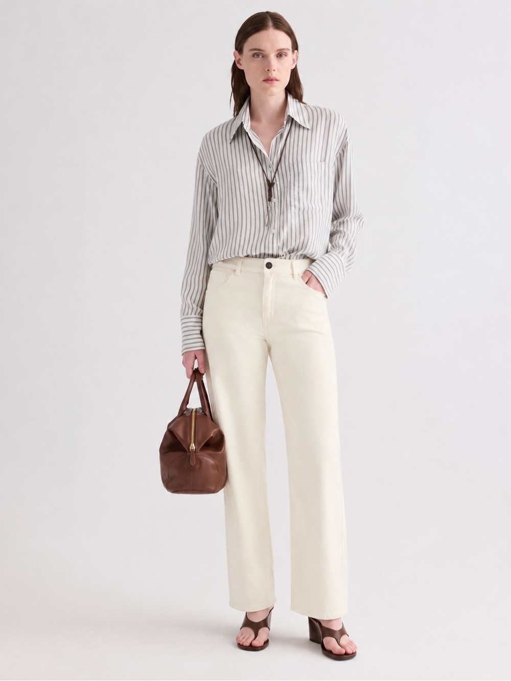 TWP Wooster High Waisted Soft Cotton Blend Canvas Chino Pants size 2 Winter Whit